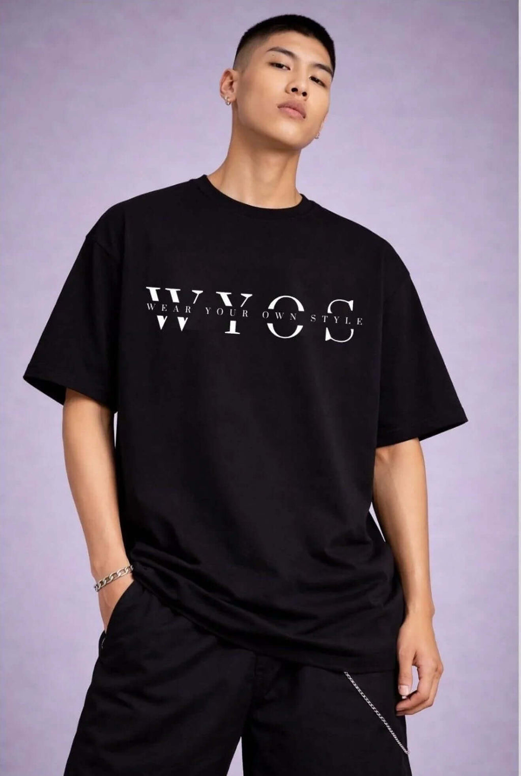 Men's Oversized WYOS Black Signature Tee - Trendy & Sustainable
